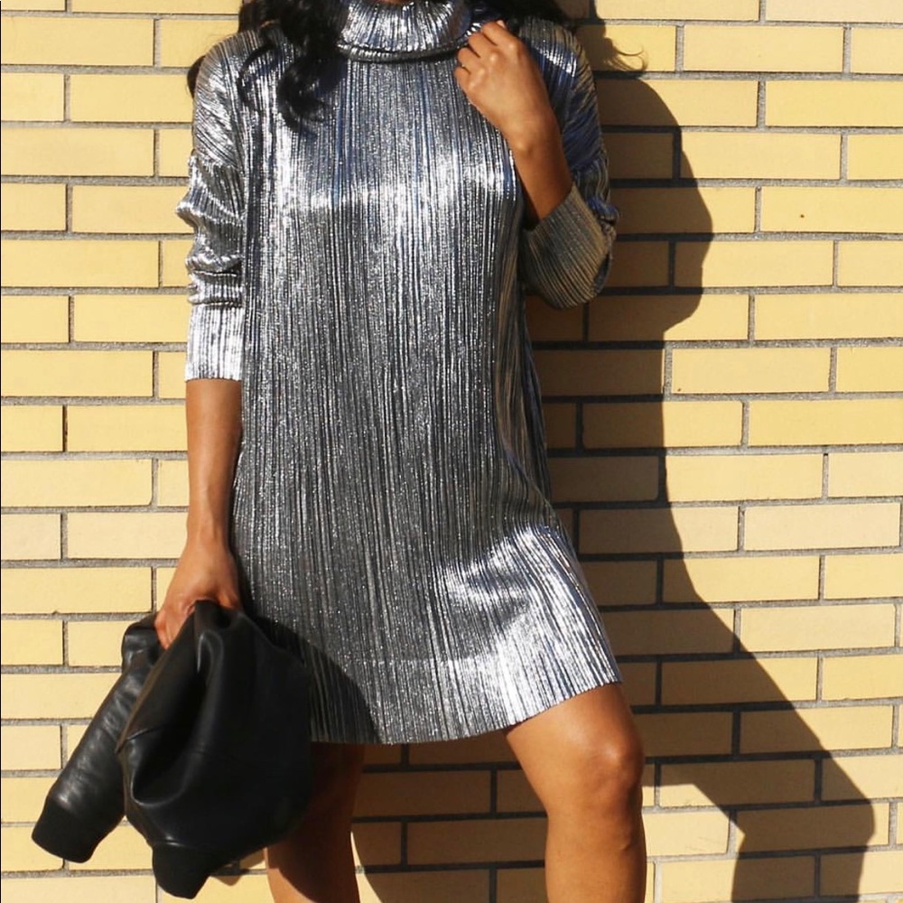 Boohoo High Neck Metallic Shift Dress
